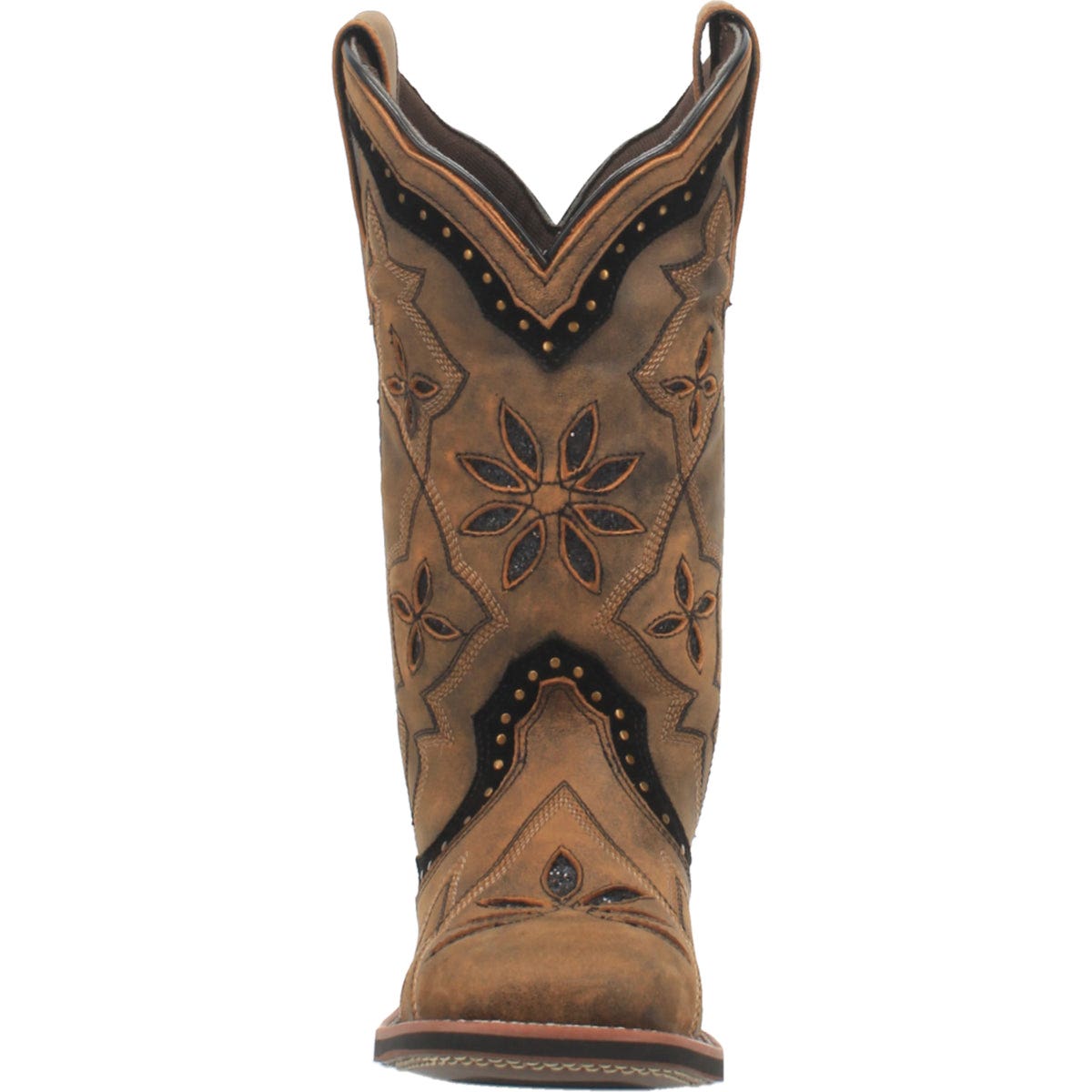 Laredo Bouquet Series Western Boots, 7.5, M W, Detailed Stitch, Glitter, Studded, Honey, Leather