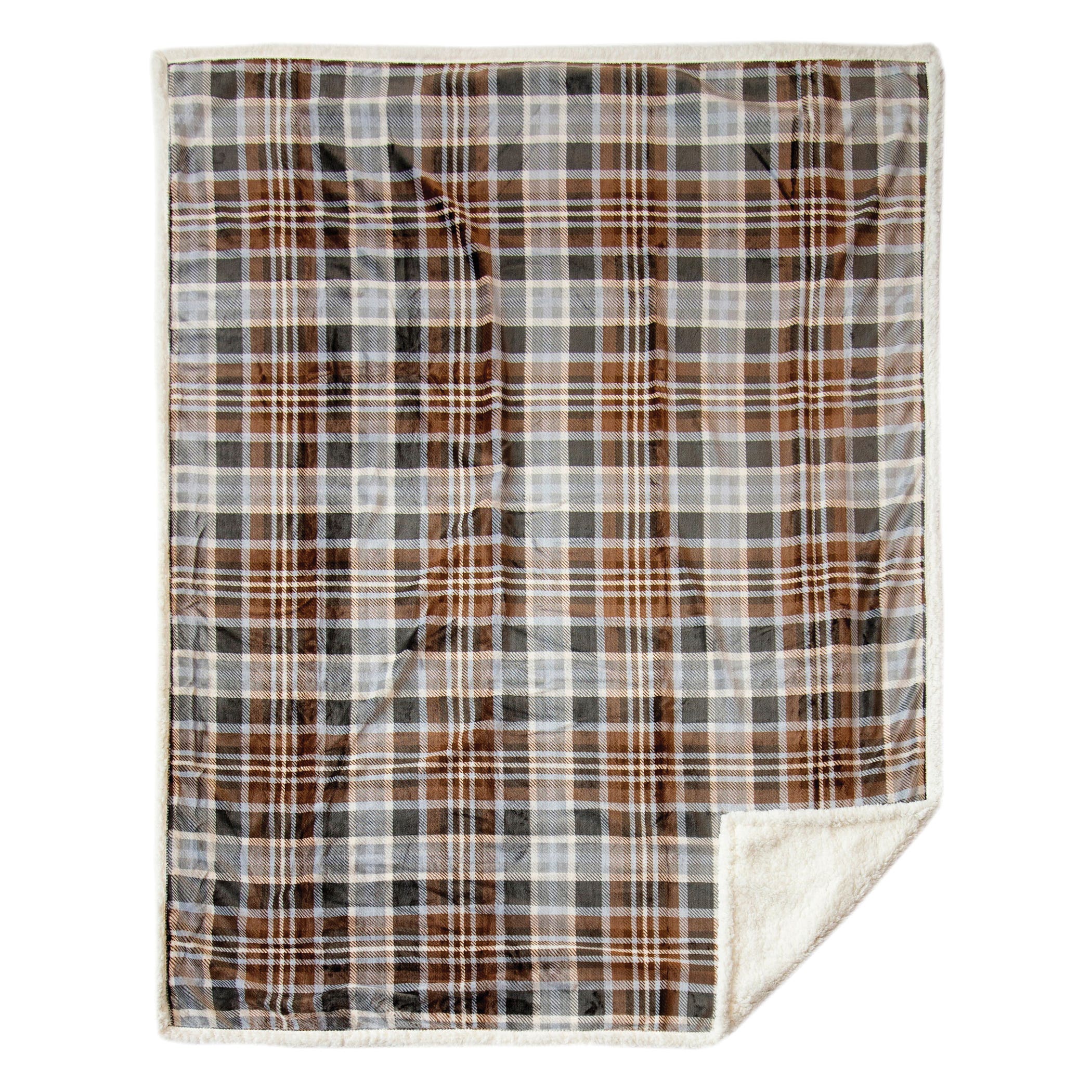 Carstens Gray and Chestnut Plaid Plush Throw Blanket