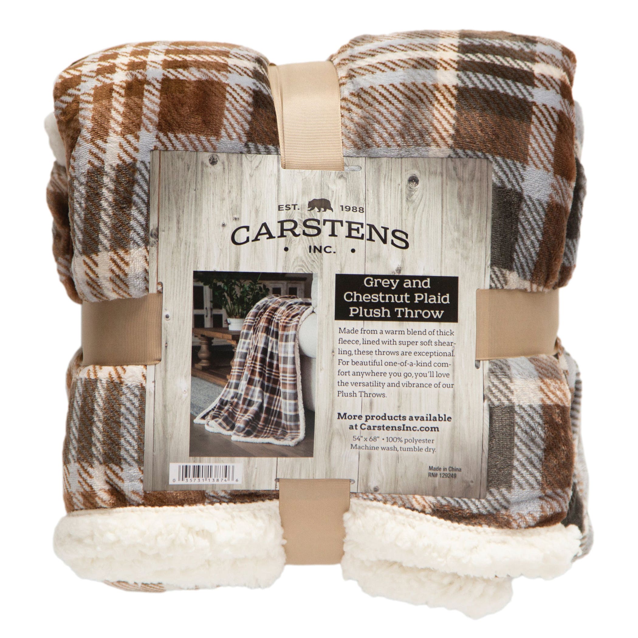 Carstens Gray and Chestnut Plaid Plush Throw Blanket