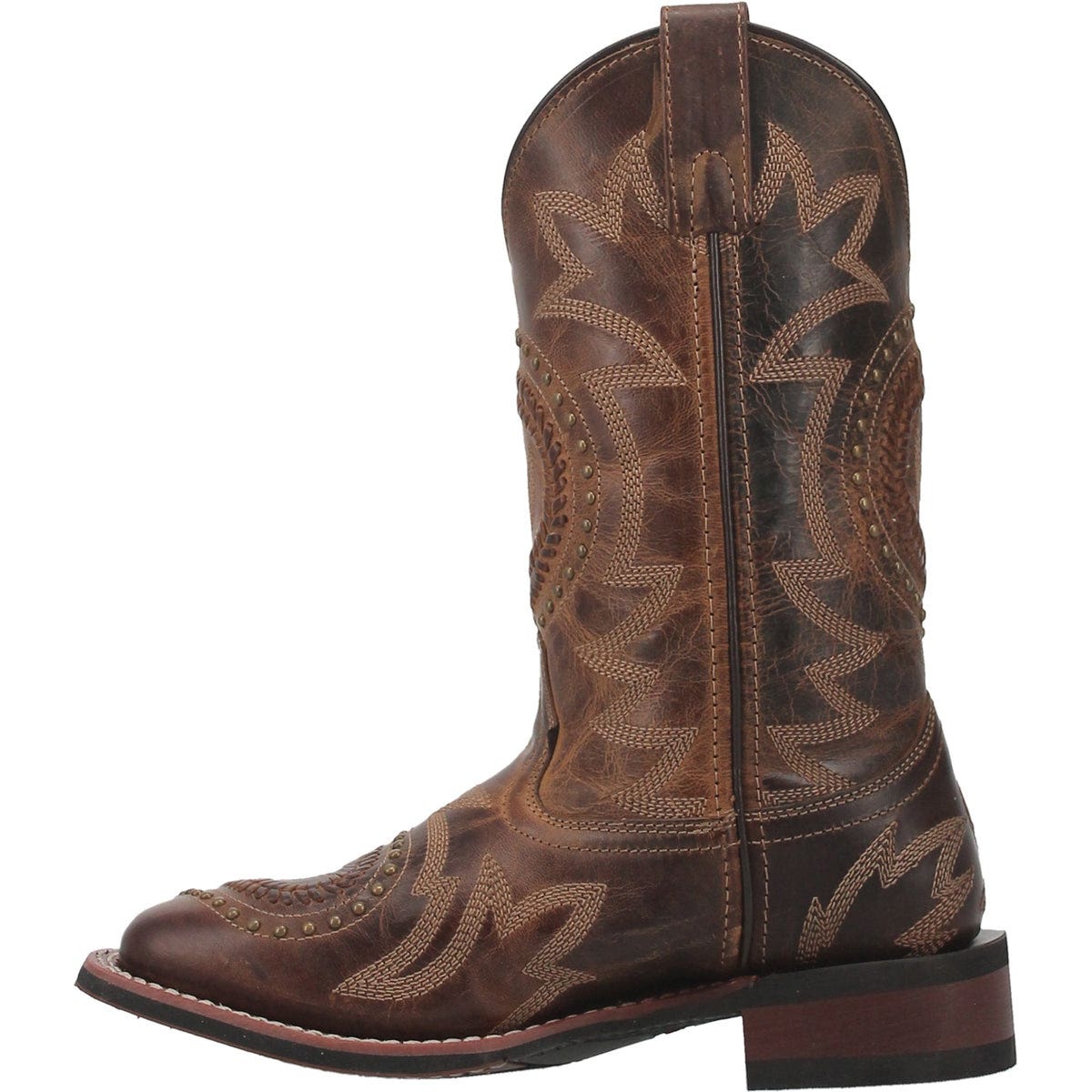 Laredo Charli Series Western Boots, 8, M W, Cheetah Printed, Embroidered, Studded, Tan, Leather