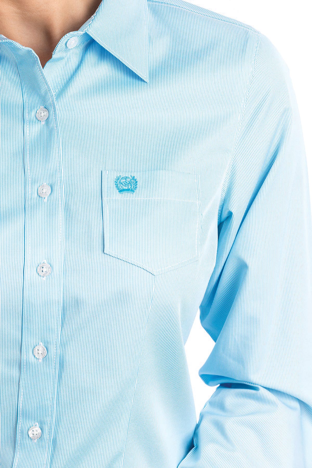 Cinch Shirt, 2XL, Cotton/Polyester/Tencel, Light Blue, Embroidered Cinch Logo, Stripe, Button-Down