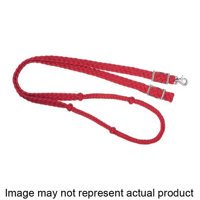 Tough 1 Knotted Cord Roping Reins, 7 ft L, 1 in W, Conway Buckle, Polyester, Black/Pink