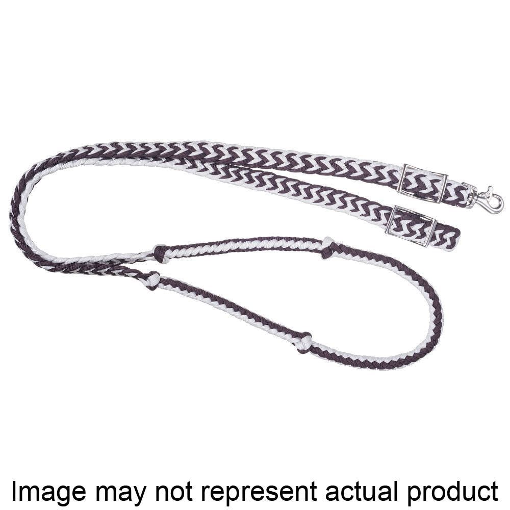 Tough 1 Knotted Cord Roping Reins, 7 ft L, 1 in W, Conway Buckle, Polyester, Brown/White