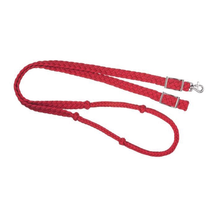 Tough 1 Knotted Cord Roping Reins, 7 ft L, 1 in W, Conway Buckle, Polyester, Red