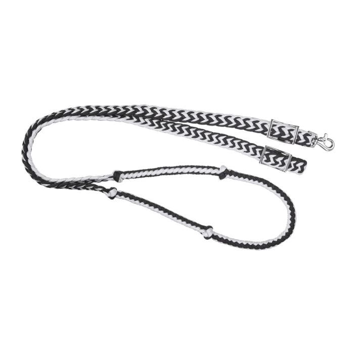 Tough 1 Knotted Cord Roping Reins, 7 ft L, 1 in W, Conway Buckle, Polyester, Black/White
