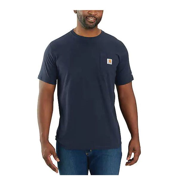 Carhartt Force Series T-Shirt, 3XL, Tall, Cotton/Polyester, Navy, Carhartt Force Label, Crew Neck