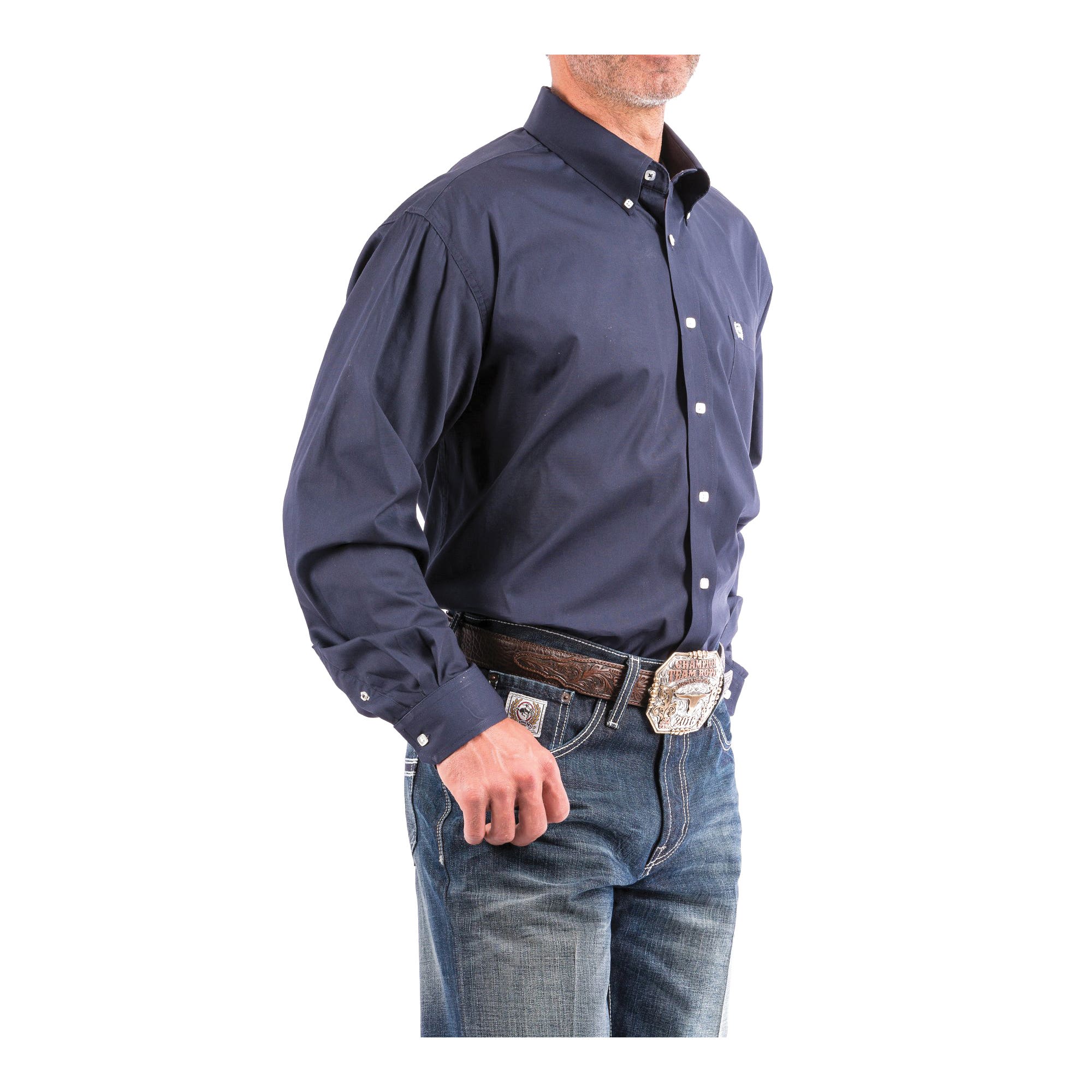 Cinch Western Shirt, L, Cotton, Navy, Embroidered Cinch Logo, Solid Plain Weave, Button-Down, Classic