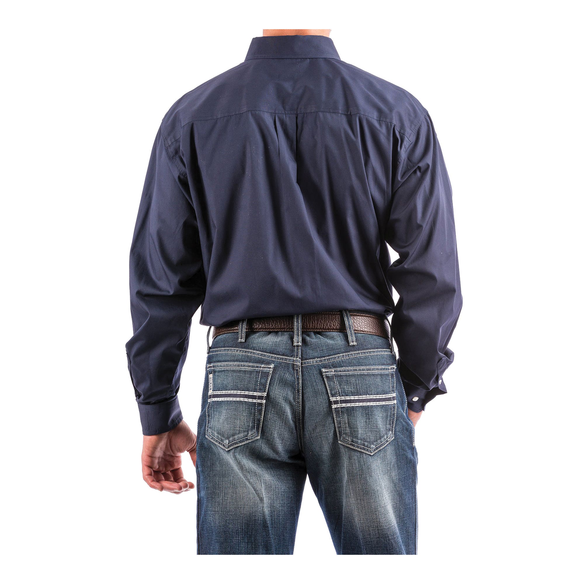Cinch Western Shirt, S, Cotton, Navy, Embroidered Cinch Logo, Solid Plain Weave, Button-Down, Classic