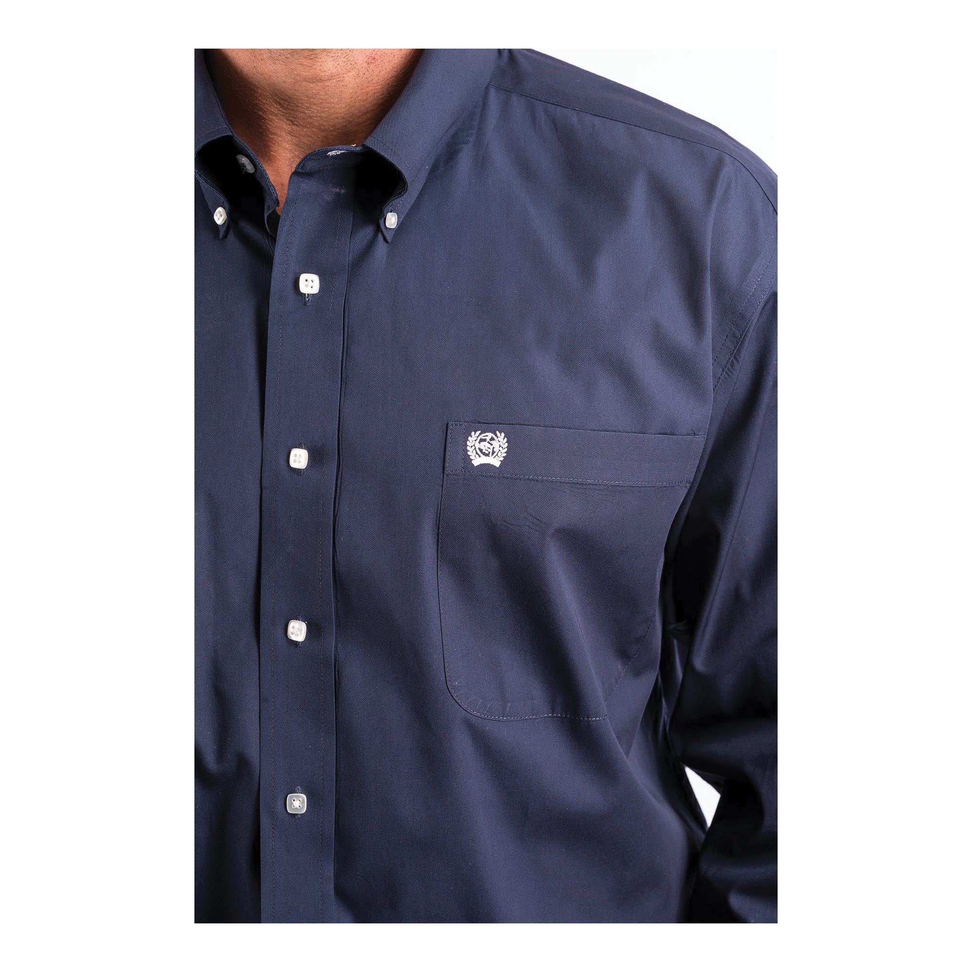 Cinch Western Shirt, L, Cotton, Navy, Embroidered Cinch Logo, Solid Plain Weave, Button-Down, Classic