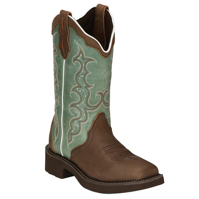Justin Gypsy Western Boots, 9, Delicate White and Gold Stitch, Raya Distressed Brown, Leather