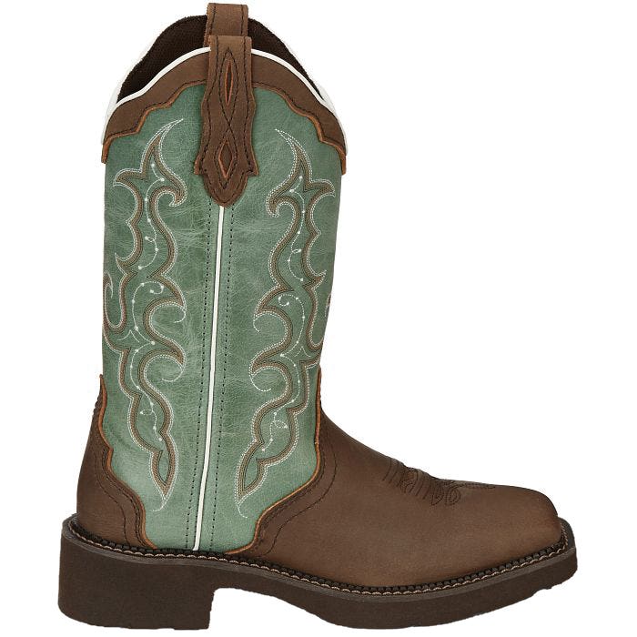 Justin Gypsy Western Boots, 9, Delicate White and Gold Stitch, Raya Distressed Brown, Leather