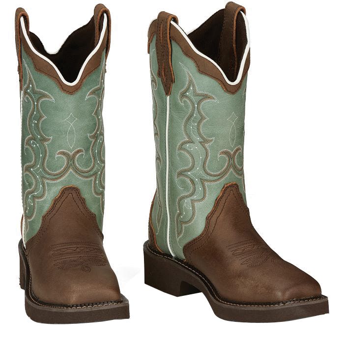 Justin Gypsy Western Boots, 11, Delicate White and Gold Stitch, Raya Distressed Brown, Leather