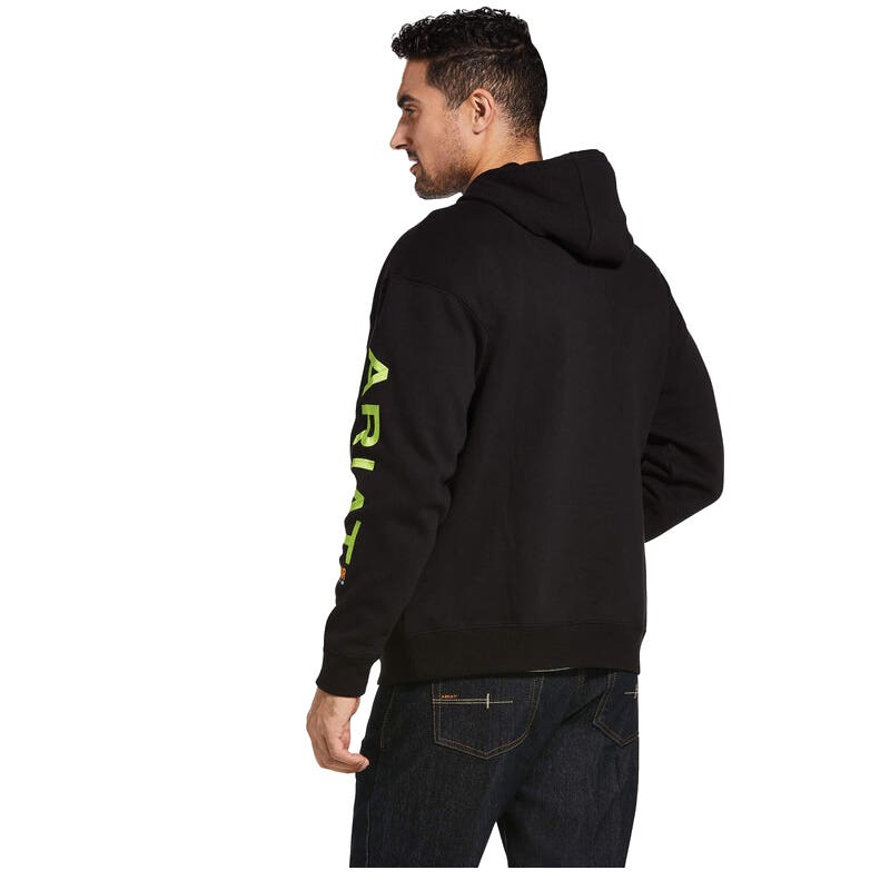 Ariat Rebar Series Hoodie, S, Regular, Cotton/Polyester, Black/Lime, Hooded