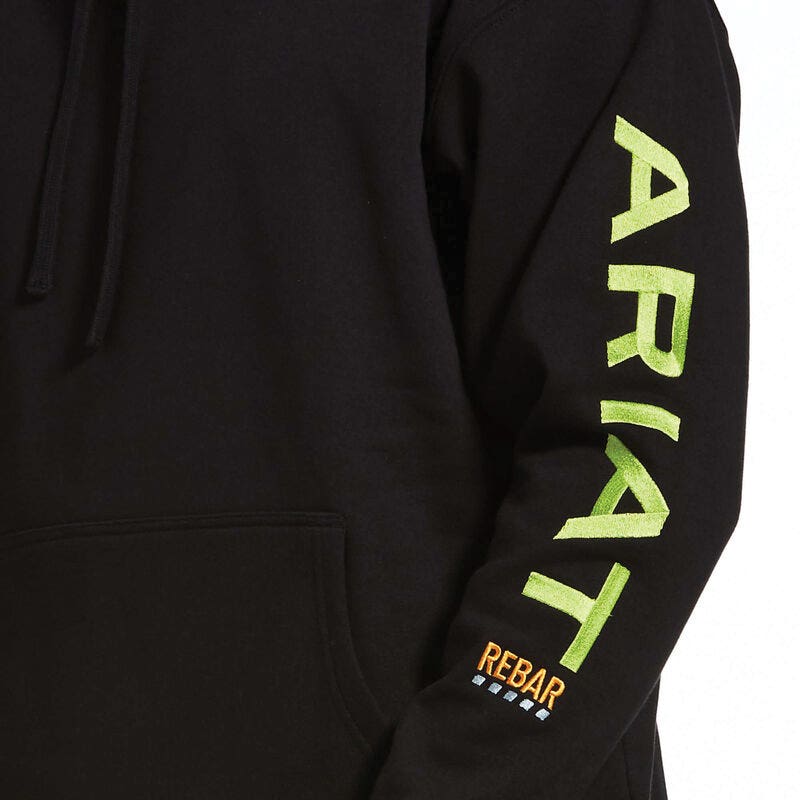 Ariat Rebar Series Hoodie, S, Regular, Cotton/Polyester, Black/Lime, Hooded
