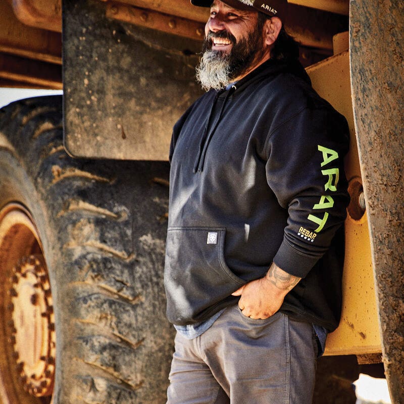 Ariat Rebar Series Hoodie, S, Regular, Cotton/Polyester, Black/Lime, Hooded