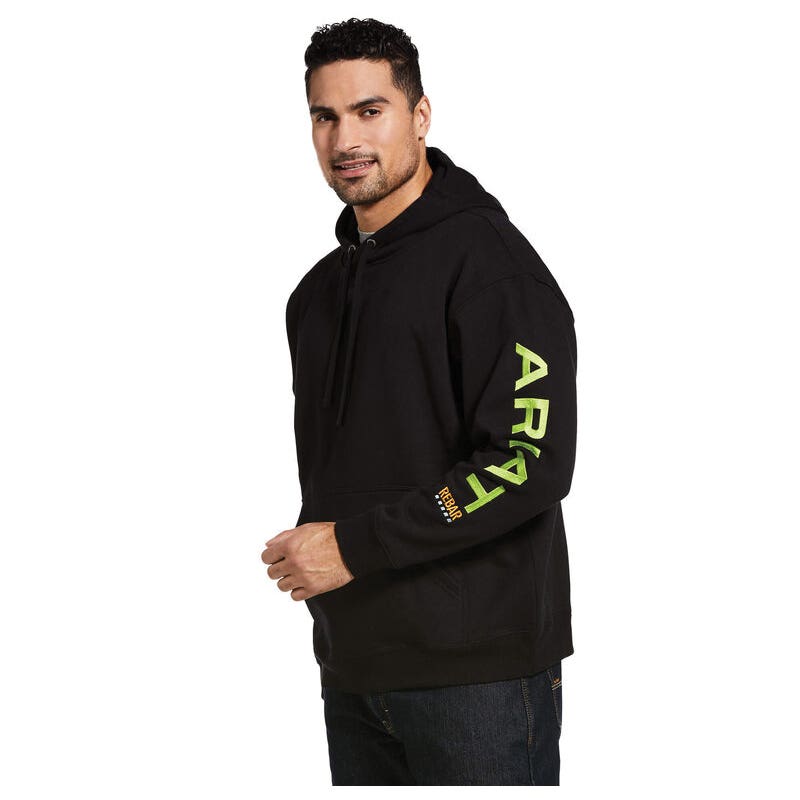 Ariat Rebar Series Hoodie, S, Regular, Cotton/Polyester, Black/Lime, Hooded