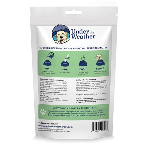 Under the Weather Dog Food, Freeze Dried, Hamburger, Rice, Sweet Potato, 6 oz