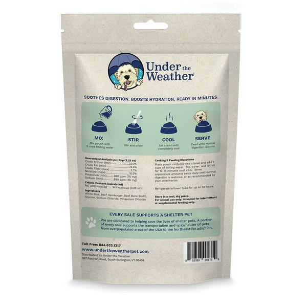 Under the Weather Dog Food, Freeze Dried, Bone Broth, Hamburger, Rice, 6.5 oz