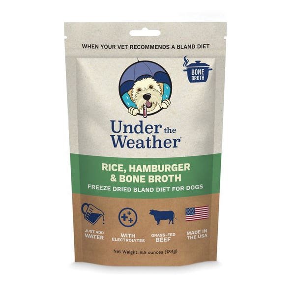 Under the Weather Dog Food, Freeze Dried, Bone Broth, Hamburger, Rice, 6.5 oz