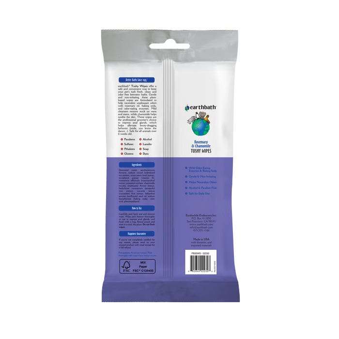 earthbath Tushy Wipes, Pouch, 100/PK