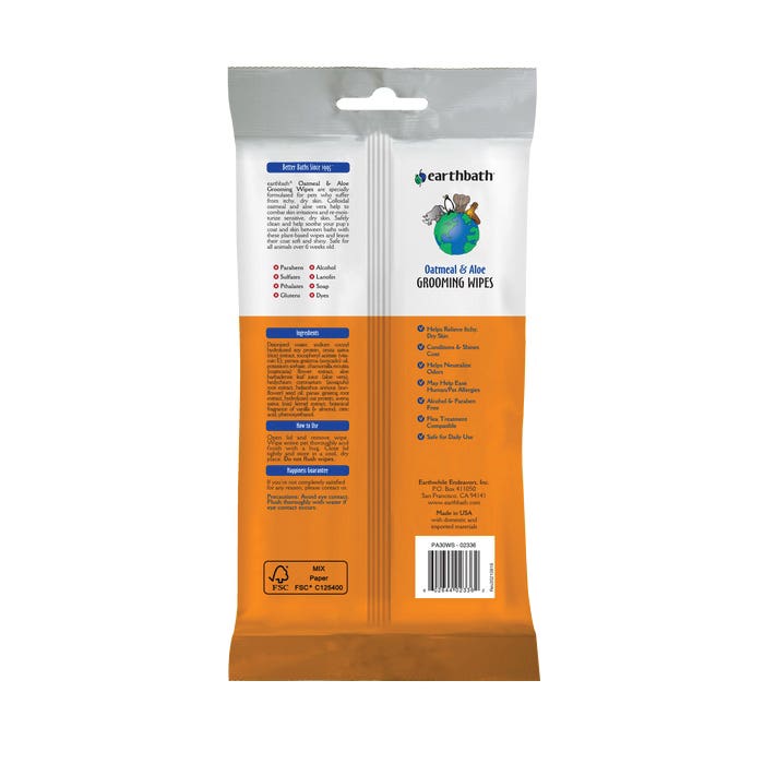earthbath Grooming Wipes, Pouch, 100/PK