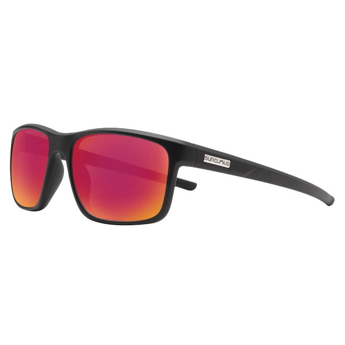 Suncloud Respek Series Sunglasses, Evolve, Rectangular, Grilamid, Matte Black, Polarized, Red Mirror Lens