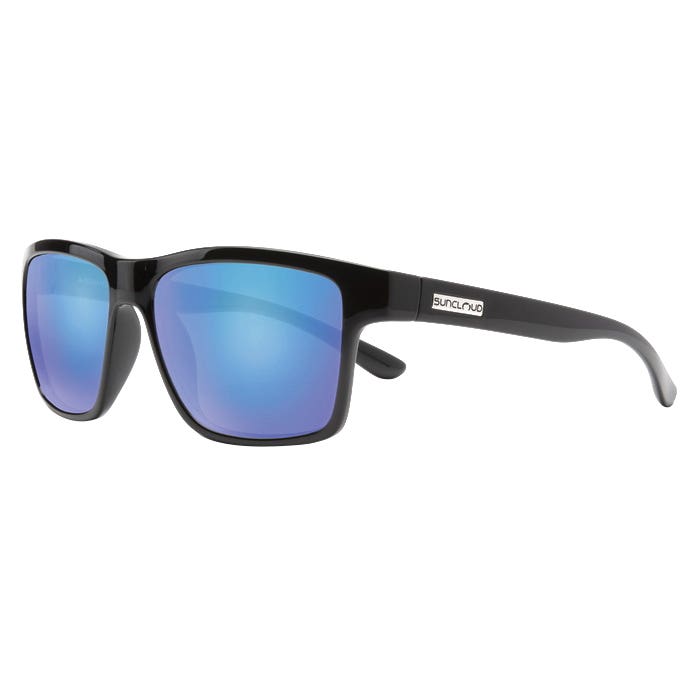 Suncloud A-Team Series Sunglasses, Evolve, Rectangular, Plastic, Black, Polarized, Blue Mirror Lens