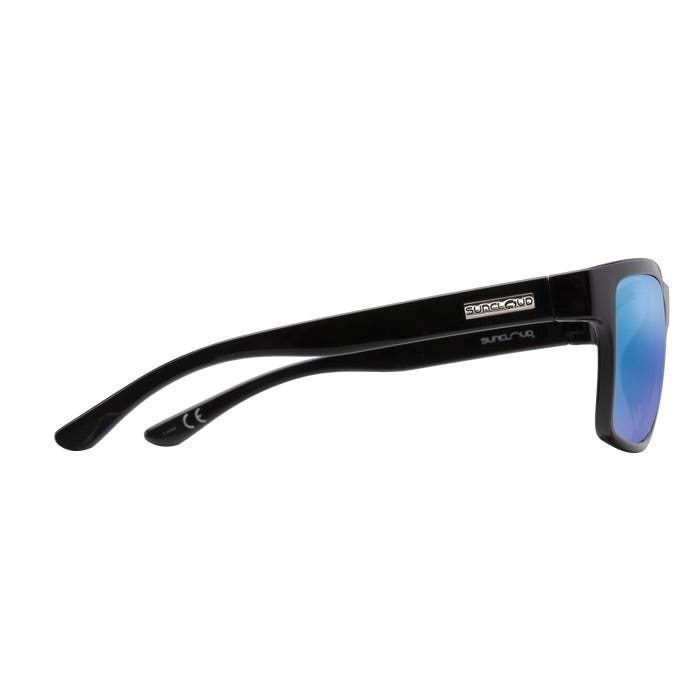 Suncloud A-Team Series Sunglasses, Evolve, Rectangular, Plastic, Black, Polarized, Blue Mirror Lens