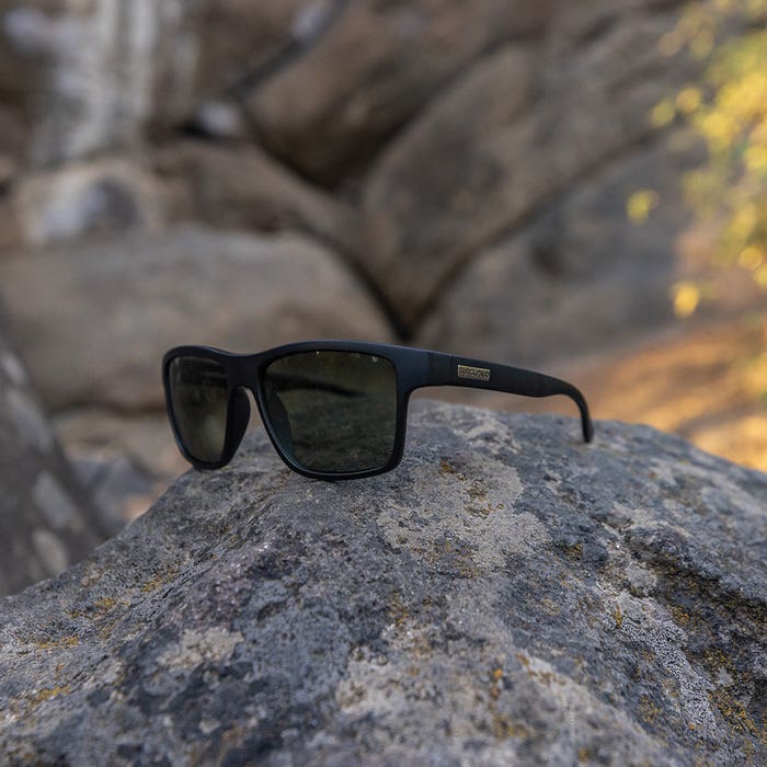 Suncloud A-Team Series Sunglasses, Evolve, Rectangular, Plastic, Black, Polarized, Gray Green Lens