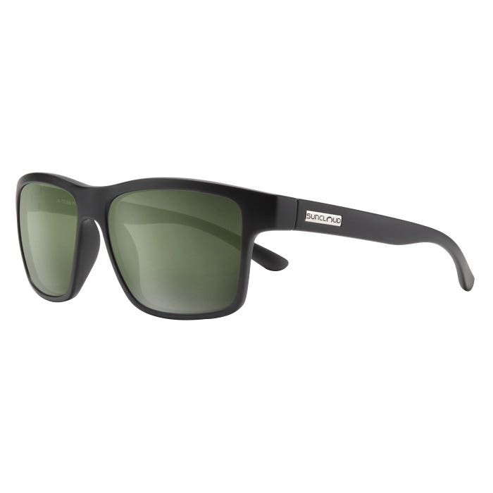 Suncloud A-Team Series Sunglasses, Evolve, Rectangular, Plastic, Black, Polarized, Gray Green Lens
