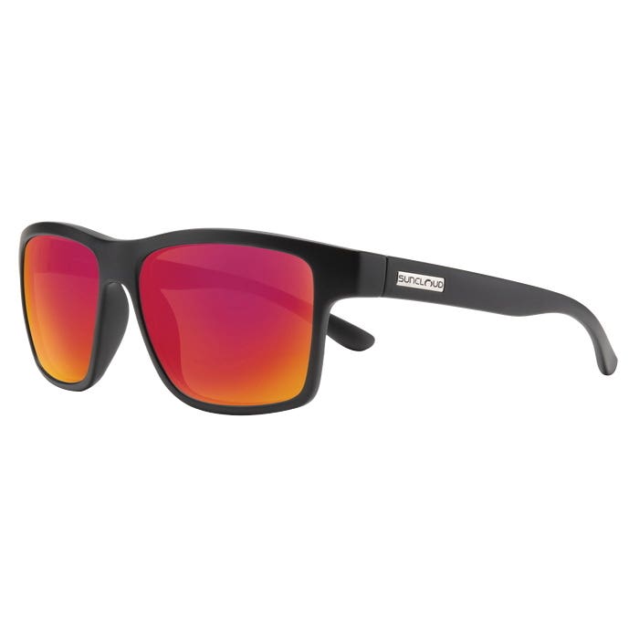 Suncloud A-Team Series Sunglasses, Evolve, Rectangular, Plastic, Matte Black, Polarized, Red Mirror Lens