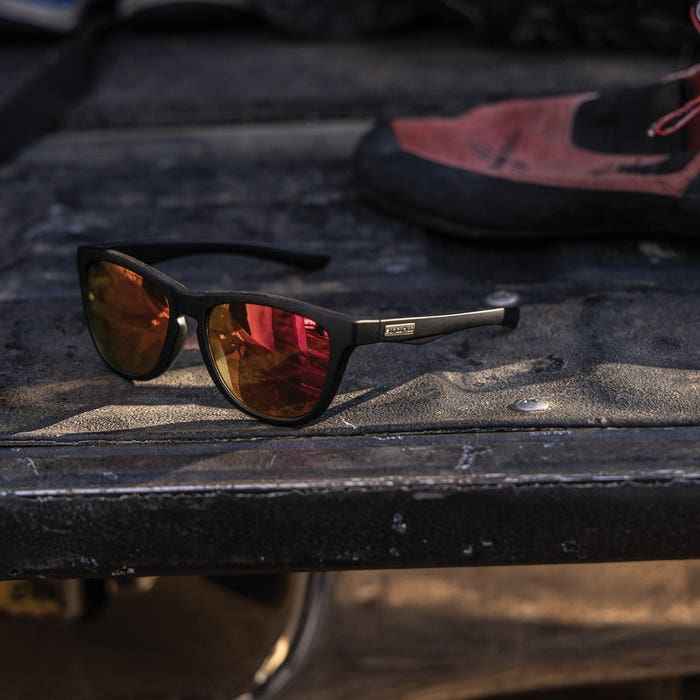 Suncloud Topsail Series Sunglasses, Evolve, Cat Eye, Matte Black, Polarized, Red Mirror Lens