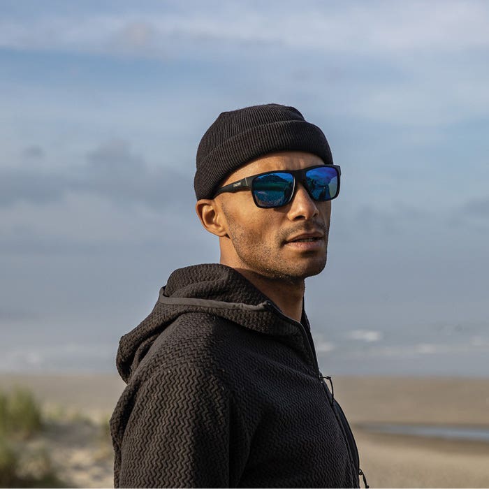 Suncloud Rambler Series Sunglasses, Evolve, Nylon, Matte Black, Polarized, Blue Mirror Lens