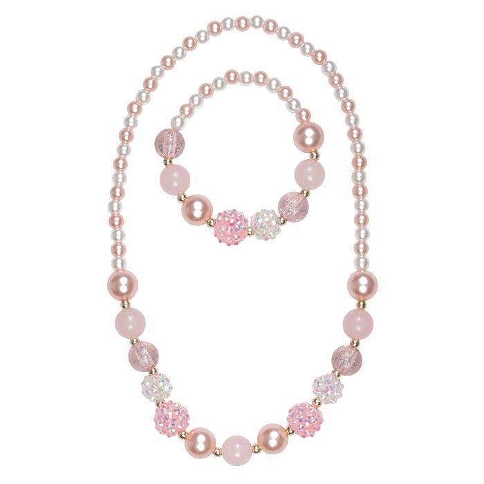 Great Pretenders Necklace and Bracelet Set, Beads, Pearls, Iridescent/Rose Pink/White