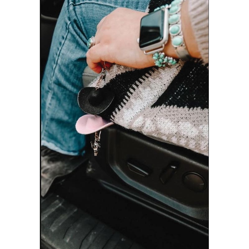 Front Porch Boutique Keychain, Black/Pink Cowboy Hat