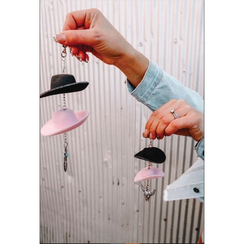 Front Porch Boutique Keychain, Black/Pink Cowboy Hat