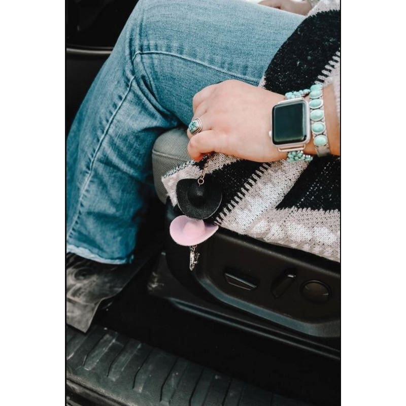 Front Porch Boutique Keychain, Black/Pink Cowboy Hat