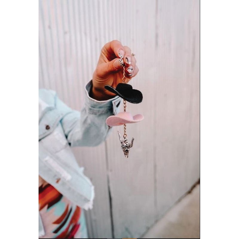 Front Porch Boutique Keychain, Black/Pink Cowboy Hat