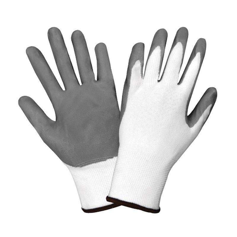 Global Glove 550E-XL Coated Gloves, XL, Knit Wrist Cuff, Nitrile Coating, Polyester Glove, Gray/White