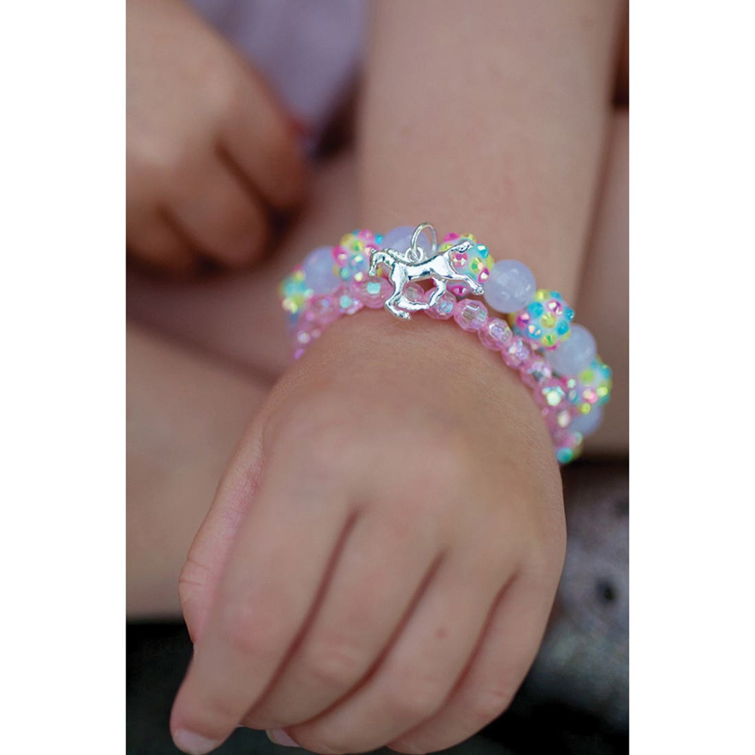 Great Pretenders Bracelet, Unicorn, Crystal Beads, Pink/Rainbow/Translucent White