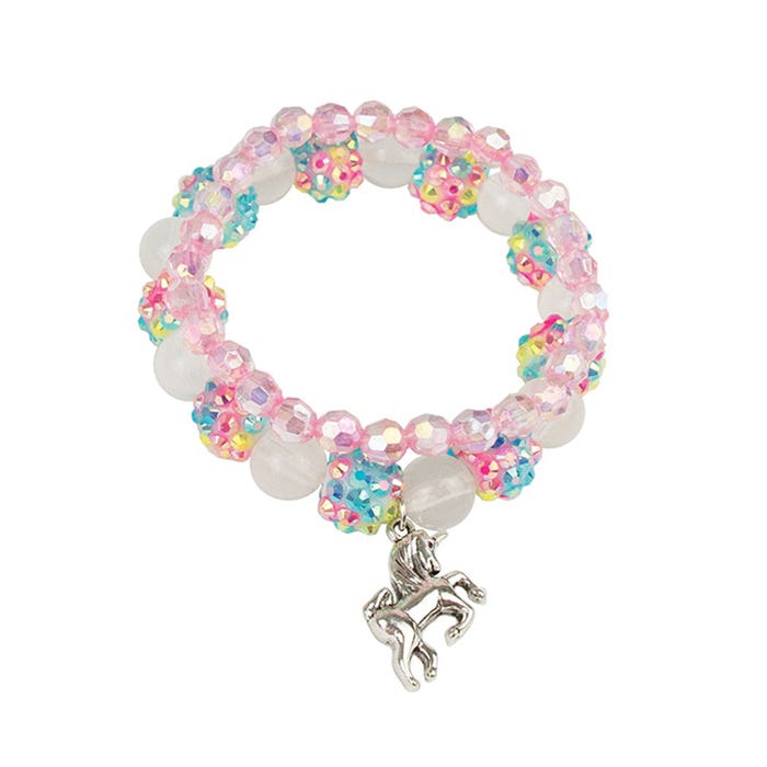 Great Pretenders Bracelet, Unicorn, Crystal Beads, Pink/Rainbow/Translucent White