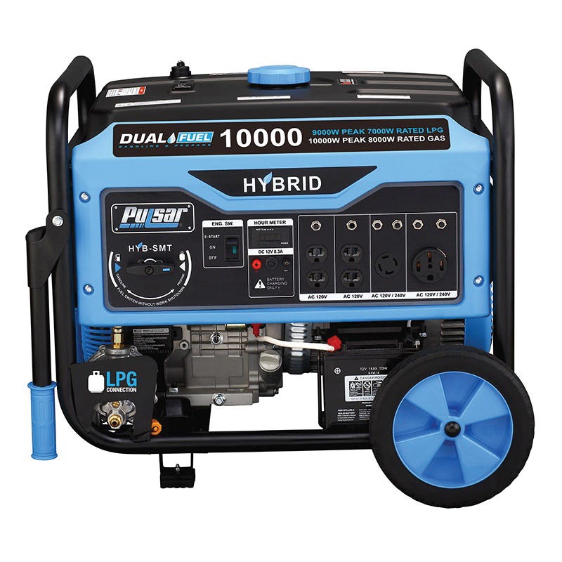 Pulsar PG10000B16 Portable Generator, 67 A, 120/240 VAC, 10000 W Gasoline, 9000 W Propane Output, Gasoline, LPG