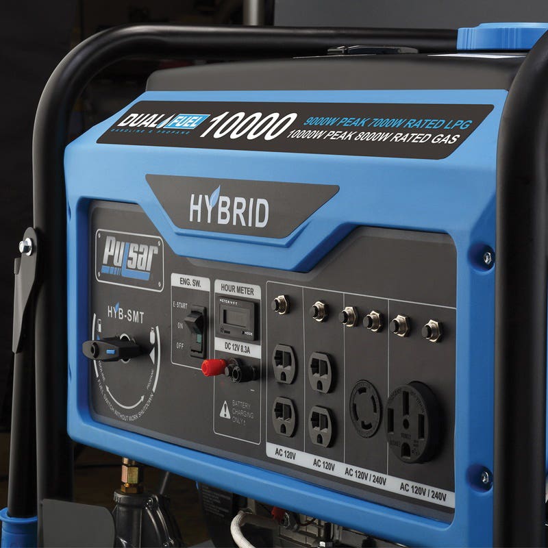 Pulsar PG10000B16 Portable Generator, 67 A, 120/240 VAC, 10000 W Gasoline, 9000 W Propane Output, Gasoline, LPG