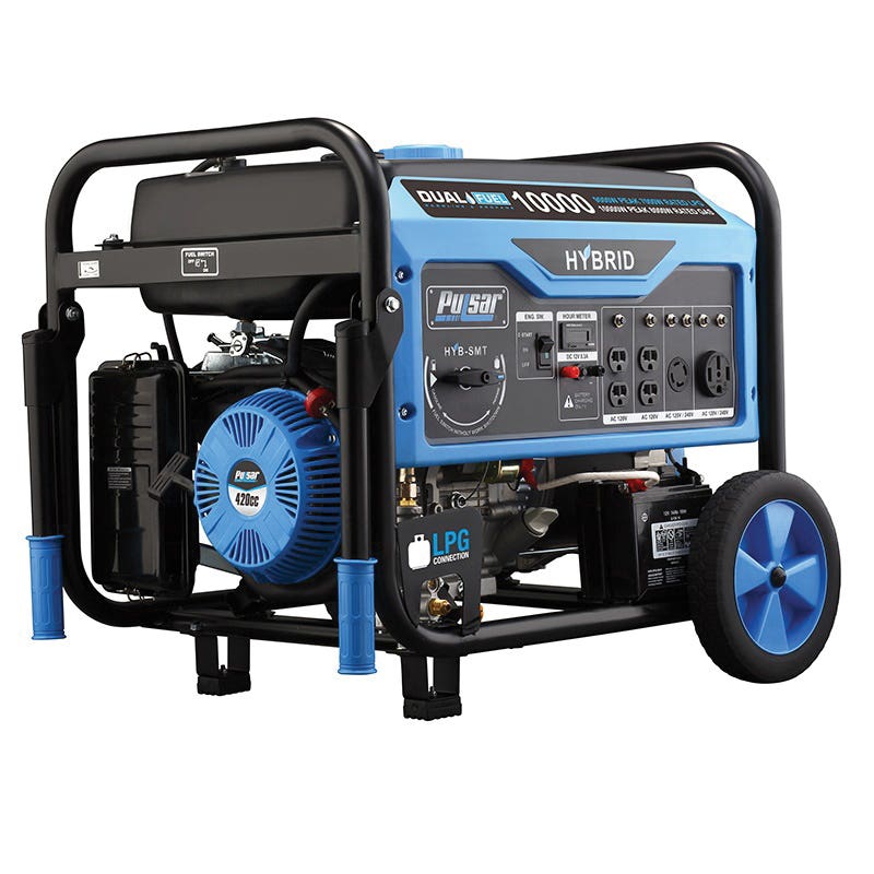 Pulsar PG10000B16 Portable Generator, 67 A, 120/240 VAC, 10000 W Gasoline, 9000 W Propane Output, Gasoline, LPG