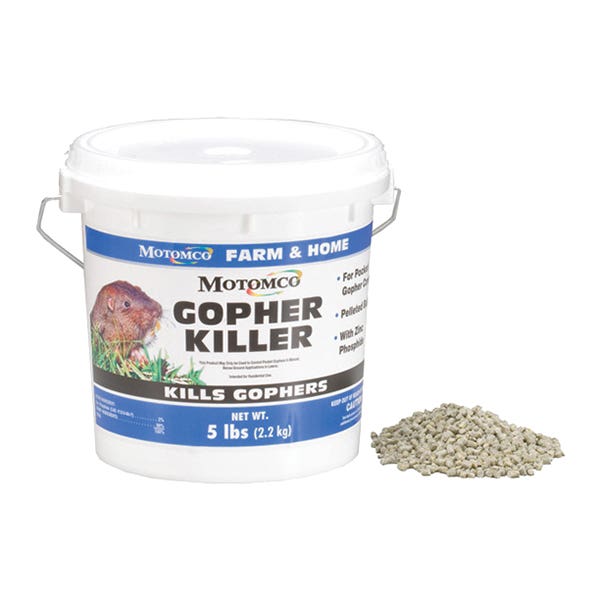 Motomco Gopher Killer, Pellet, Garlic-Like, Gray, 5 lb, Pail