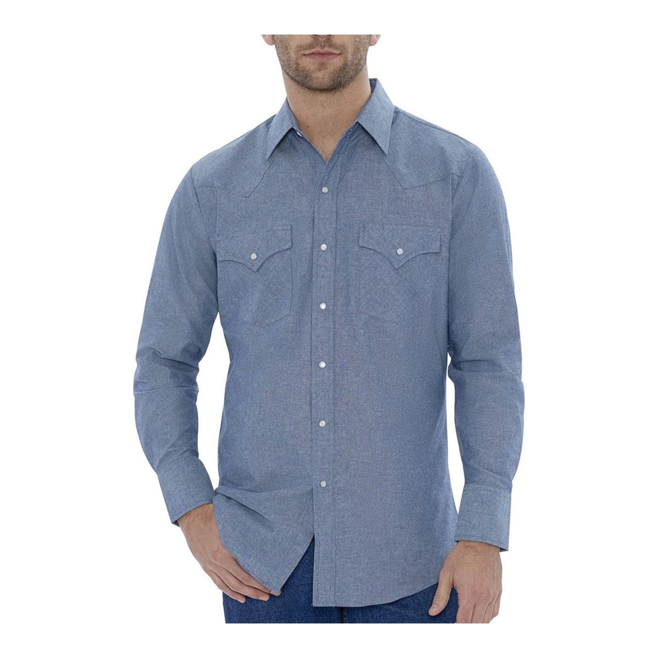 Ely Cattleman 15202975RG-CHAMBRAY-L Western Shirt, L, Regular, Cotton, Chambray, Long Sleeve, Snap