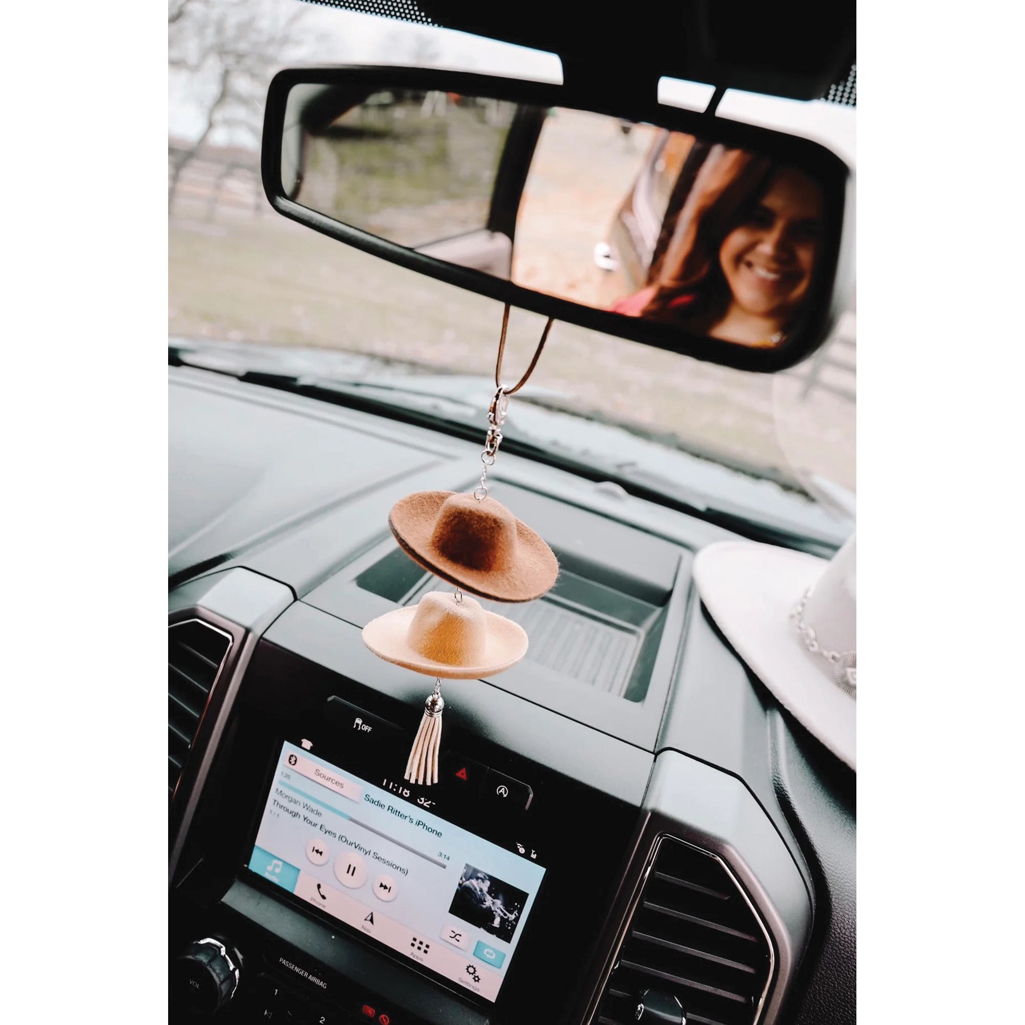 Front Porch Boutique Rearview Mirror Charm, Brown/Stone