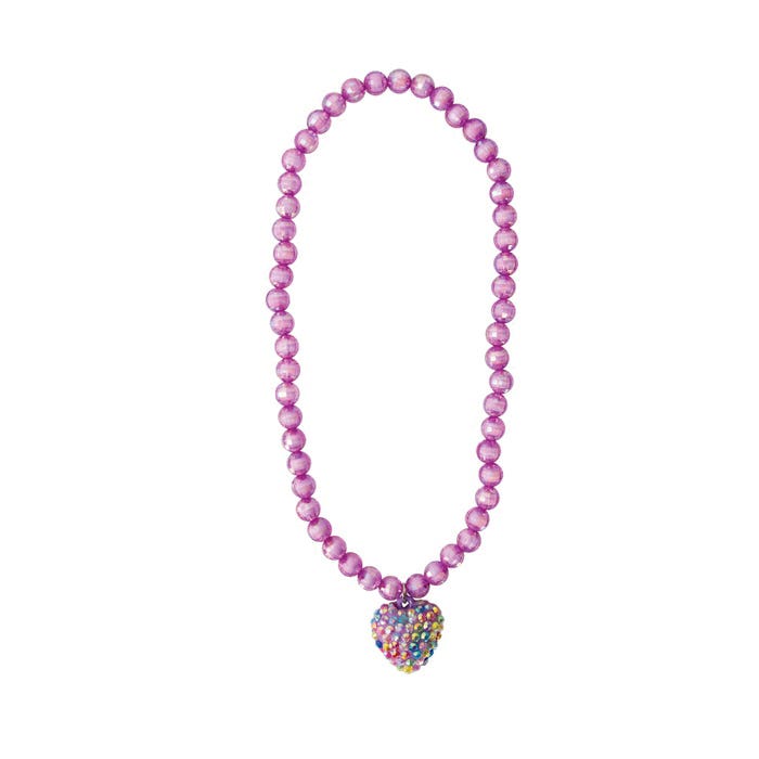 Great Pretenders Necklace, Rockin Heart, Beads, Rhinestone, Purple