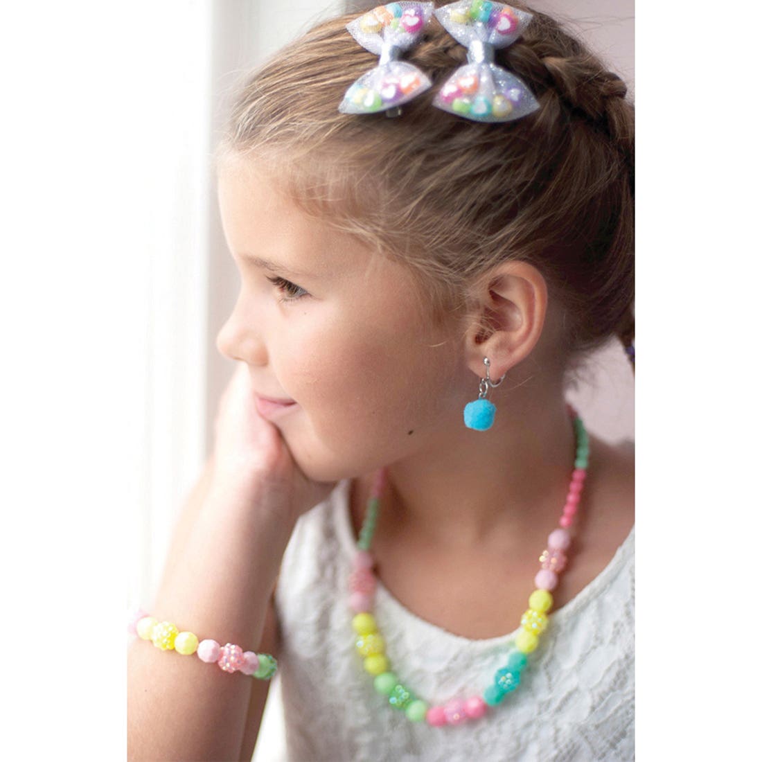 Great Pretenders Necklace and Bracelet Set, Beads, Green/Pink/Yellow