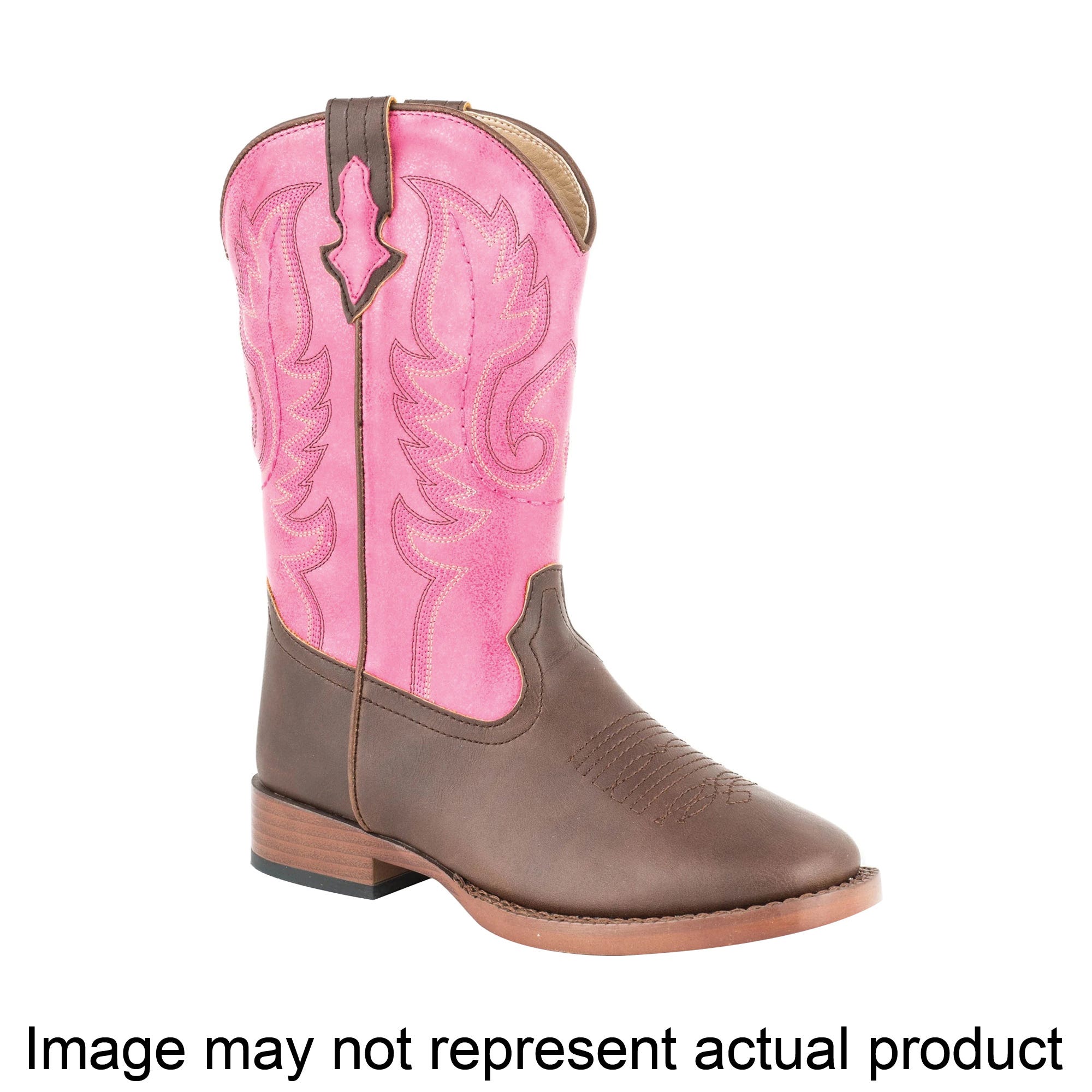 Roper 09-018-1900-2924-BU-2 Boots, Girl's, 2, M W, Feather Western Stitch, Brown/Turquoise, Faux Leather
